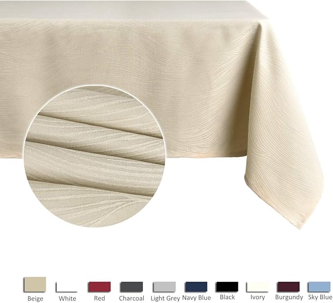 maxmill Jacquard Tablecloth Swirl Design Water Resistance Antiwrinkle Heavy Weight Soft Table Cloth for Buffet Banquet Parties Event Holiday Dinner Rectangle 60 x 84 Inch Beige