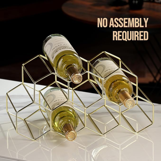 Countertop Wine Rack - 9 Bottle Freestanding Modern Gold Metal Small - 2 Tier Tabletop Wine Holder Stand for Cabinet, Pantry - Wine Racks Countertop - No Assembly Required