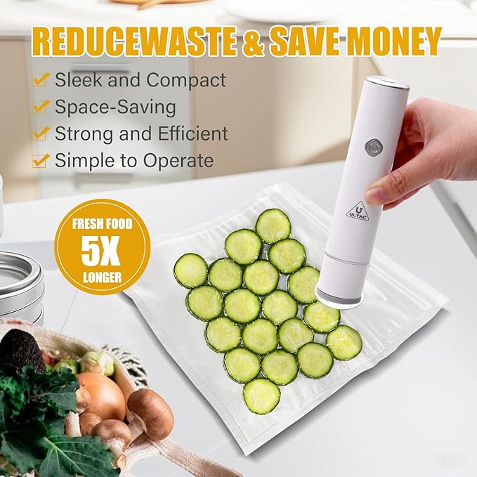 Vacuum Sealer,Food Saver Vacuum Sealer Machine,Compact Handheld Vacuum Sealers for Freshness Preservation Food Storage and Sous Vide + 30 Reusable Vacuum Seal Bags