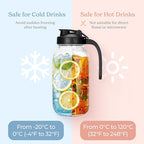 SMIRLY 64 oz Mason Jar Pitcher,Glass Pitcher with Wide Mouth,Water Jug with Double Leak Proof Lid for Iced Coffee,Hot Water,Breast Milk