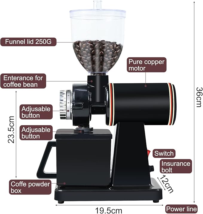 YaeMarine Professional Electric Coffee Grinder Coffee Bean Powder Grinding Machine Coffee Grinder Mill Grinder Thickness Adjustable (Red)