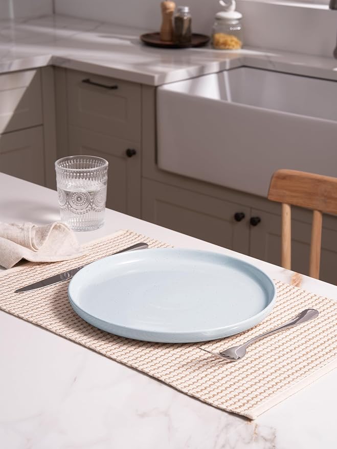 famiware Milkyway Dinner Plates, 10.24 inch Plates for 6, Stoneware Dessert Dish Set for Kitchen, Speckled Handmade Ceramic Plates, Microwave and Dishwasher Safe, Light Grey