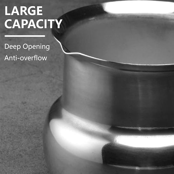 Turkish Coffee Pot with Lid: Stainless Steel Mini Saucepan Chocolate Melting Pot, Milk Warmer Butter Warmer for Stove Top Espresso Coffee Tea Soup Warming (350ML)