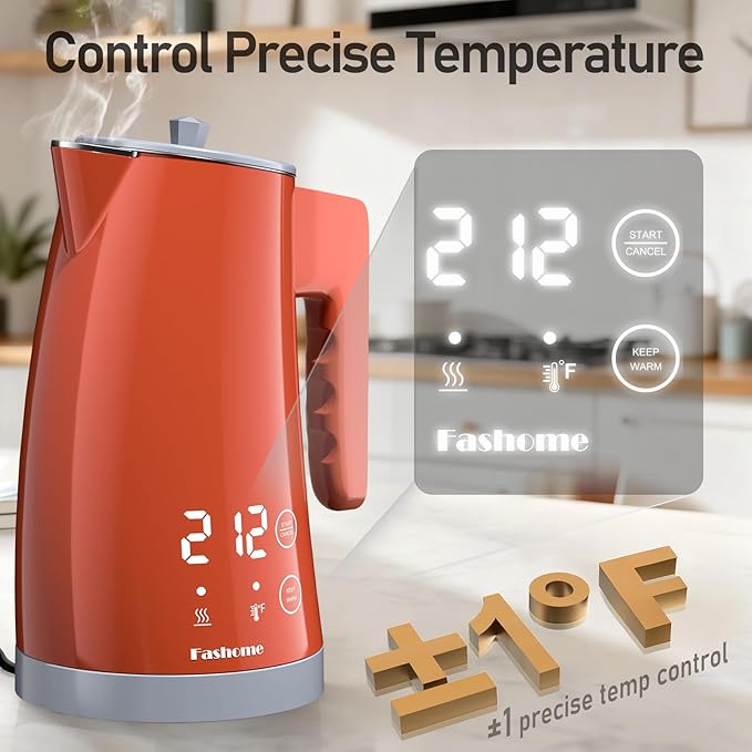 Electric Kettle with 5-Temperature Control,1.25L Cordless,Penguin Shape Design,1200W with Keep Warm and Auto Shut-Off,Perfect for Tea,Coffee & Themed Kitchen(Orange)