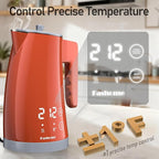 Electric Kettle with 5-Temperature Control,1.25L Cordless,Penguin Shape Design,1200W with Keep Warm and Auto Shut-Off,Perfect for Tea,Coffee & Themed Kitchen(Orange)