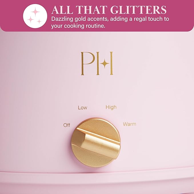 Paris Hilton 6-Quart Manual Slow Cooker, Features Three Settings (Low, High, Warm), Naturally Nonstick and Dishwasher Safe Stoneware Insert, Family Sized Capacity, Pink
