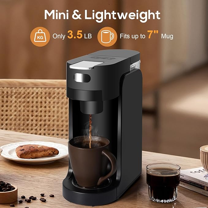 SOPPY Single Serve Coffee Maker for K Capsule, 3 Seconds Instant Hot with Adjustable Temperature Control, Dual Brew Modes, Transparent Water Tank & Removable Stand, Fast Brewing Coffee Machine, Black