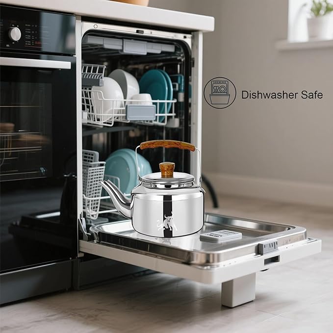 Chandler 1.24 Liter Tea Pots, Vintage Tea Kettle - 0.4mm Stainless Steel Pot - Hard to Dent | Ergonomic Handle with a Cool Grip | Portable Tea Kettle For Camping (Silver Color)