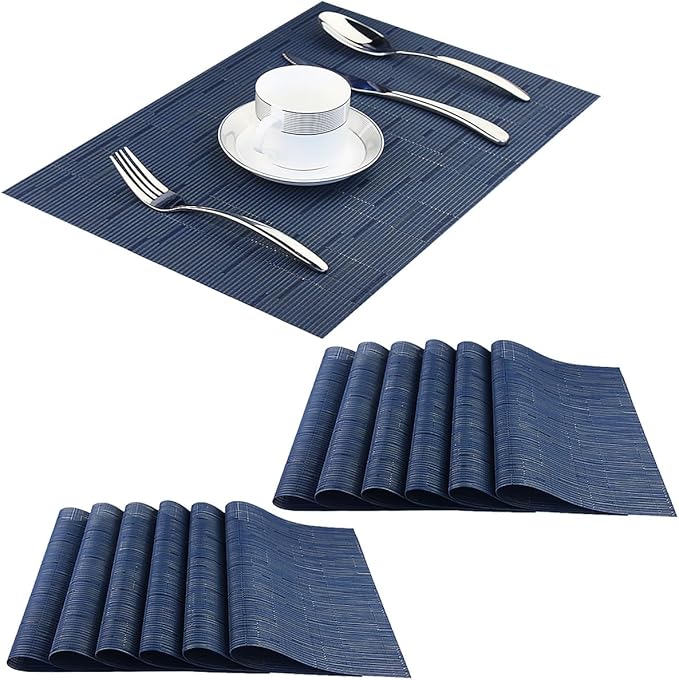 PIGCHCY Placemats Set of 12 Washable Durable Place Mats Vinyl Heat Resistant Non-Slip Table Mats Indoor Outdoor (Midnight Blue)