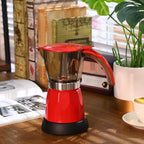 Electric Espresso Maker Transparent Coffee Maker Electric Moka Pot Portable Aluminum Espresso Machine Italian Moka Pot with Detachable Base, Coffee Gift for Women Men Home Travel(Red,6 Cup)