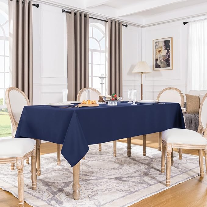 Softalker Rectangle Tablecloth, Waterproof & Stain Resistant Table Cloths Wrinkle Free Fabric Washable 210GSM Polyester Table Cover for Dining/Party/Outdoor - 60 x 102 inch,Navy Blue