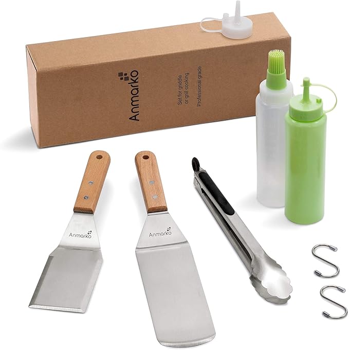 Metal Spatula Set of 4 - Griddle Accessories kit - Grill Flat Spatula Pancake Flipper Hamburger Turner - Metal Utensil Great for BBQ Grill Flat Top Cast Iron Griddle