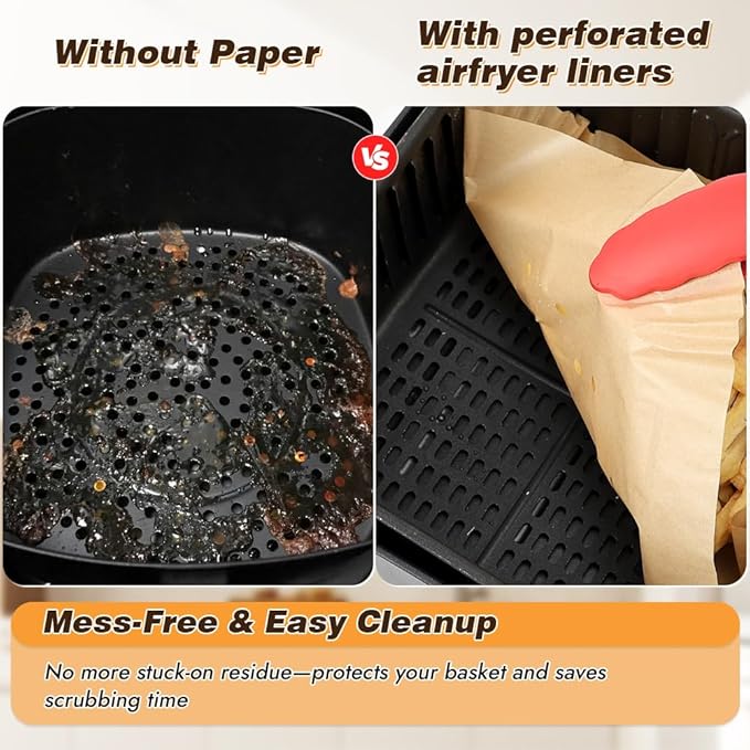 BYKITCHEN Perforated Air Fryer Liners for Ninja Pro AF141/AF181, Chefman, Instant Vortex, Cosori&5-8 QT Airfryer, 100PCS 9 Inch Disposable Air Fryer Parchment Paper Sheet Filters, Airfryer Accessories