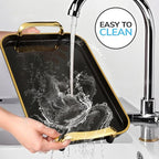 Serving Tray with Handles Set of 3 Rectangular Large Serving Platters 16.5/14.9/13.2 Inch White Plates for Dinner, Party, Entertaining, Black Gold