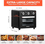 Panana Air Fryer + Convection Toaster Oven, 6-in-1 Air Fryer Toaster Oven Combo 1400W, 21QT Airfryer Convection Oven Countertop, Bake, Roast, Reheat, Broil, Dehydrate, (Black)