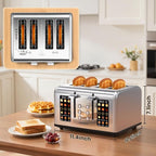 4 Slice Touch Screen Toaster, Stainless Steel Toaster with Wide Slots for Bagels and Bread, Reheat/Defrost/Cancel Functions, Removable Crumb Tray, Silver