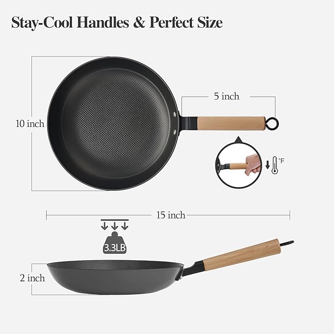YUTANN Nonstick Frying Pan 10 inch, Ceramic Cast Iron Skillet, Lightweight Pre-seasoned Cast Iron Pan with Detachable Handle, Dishwasher & Oven Safe, Free of PFAS and PFOA
