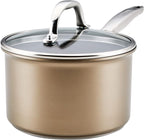 Anolon Ascend Hard Anodized Nonstick Sauce Pan/Saucepan and Lid - Good for All Stovetops (Gas, Glass Top, Electric & Induction), Dishwasher & Oven Safe with Stainless Steel Handle, 3 Quart - Bronze