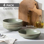 HAPPY KIT 9'' Pasta Bowls, 42oz Pasta Bowls Set of 4, Large Salad Bowl, Ceramic Serving Bowls,Double Reactive Glaze, Ideal for Housewarming, Festivals, Microwave Safe (Willow Green)