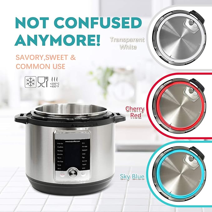 Silicone Sealing Ring, 3Pack,Sky Blue & Cherry Red & Transparent White, Fit for Instant Pot 5/6 Quart Models, (Duo ,Lux ,Duo Plus ,Ultra , Viva )Fit for 5qt / 6qt, Dishwasher Safe.