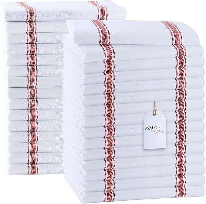 Dish Towels Set (Value Pack of 30) Size 15x25 Inch, 100% Cotton Soft & Absorbent Linen Kitchen Towels, Tea Towels, Reusable Cleaning Cloths for Household Cleaning (Red)
