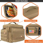 opux Tactical Lunch Box for Men, Tan Mens Insulated Lunch Bag for Adult, Leakproof Soft Lunch Cooler with MOLLE Mesh Side Pockets, Multicam Heavy Duty Lunchbox Pail for Work Women, Large, 18 Cans