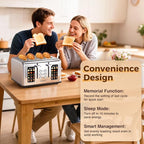 4 Slice Touch Screen Toaster, Stainless Steel Toaster with Wide Slots for Bagels and Bread, Reheat/Defrost/Cancel Functions, Removable Crumb Tray, Silver