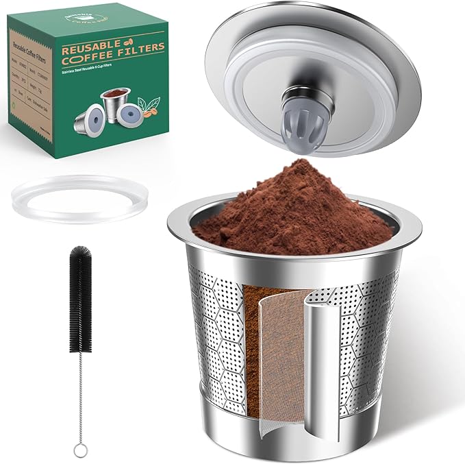 Reusable K Cups for Keurig 1.0，Stainless Steel K Cup Reusable Coffee Pods Compatible with Keurig 1.0，Metal Keurig Reusable Coffee Pods with Upgrade Double-layer fine mesh Design