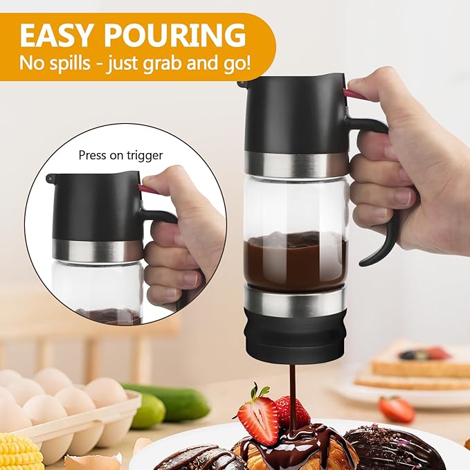 Glass Honey Dispenser,10 OZ Honey Pot with Handle,No Drip Honey Container Jar,Maple Syrup Dispenser,Ideal for Honey and Syrup,Black base