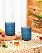YOUBET 24PCS Plastic Drinking Glasses - 14OZ Blue Hobnail Drinkware Glasses - Vintage Glassware Textured Beaded Cups for Water, Beer, Whiskey, Juice and Various Mixed Drinks