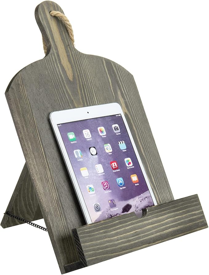 MyGift Recipe Book Holder, Vintage Gray Wood Cutting Board Style Cookbook Holder, Wooden Book Stands for Display