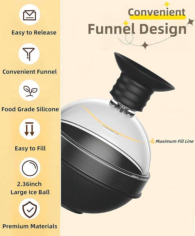 【Set of 4】 Ice Ball molds for cocktails, Bourbon, Whiskey Round Silicone Sphere Ice Molds with Funnel, Large Ice Cube Maker 2.4 Inch Ice big Balls trays, 2-in-1 Funnel Lid W-K8 (Deep Green)