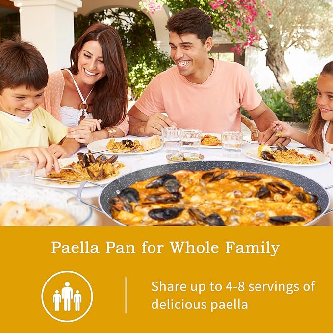 ACTIV CUISINE 15 Inch Paella Pan for 4-8 Servings – Ceramic Nonstick Coating, Easy to Clean – Compatible with Induction & Gas Burners – Lightweight Aluminum, Perfect for Indoor & Outdoor Cooking