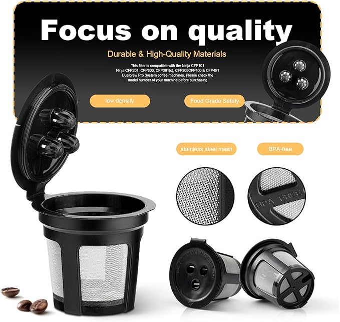 Reusable Coffee Filters Compatible with Ninja Dual Brew Coffee Makers - Compatible with Ninja Models CFP301, CFP307 – Includes 3 Pack Reusable K Cups and 2 Pack Coffee Maker Filters