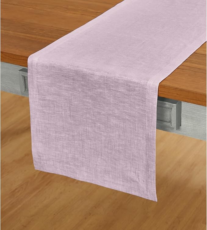Solino Home Linen Small Table Runner 36 Inches - Athena, 100% Pure Linen Chambray Lavender Table Runner 14 x 36 Inch Ideal for Dresser and Coffee Tables - Summer