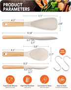 Cooking Spoon and Rice Scooper for Nonstick Cookwares, Great for Cooking and Serving Sturdy BPA-Free Matte Silicone, Wood Handle Spoon for Mixing, Scoop, and Scrape (KHAKI)