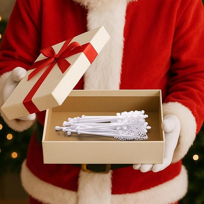 Chengu 100 Pcs Christmas Drink Stirrers Xmas Stir Sticks Bulk Holiday Coffee Stirrers Plastic Swizzle Stick Hot Cocoa Bar Supplies Chocolate Decoration Reusable Cocktail Mixer(White Snowflake)