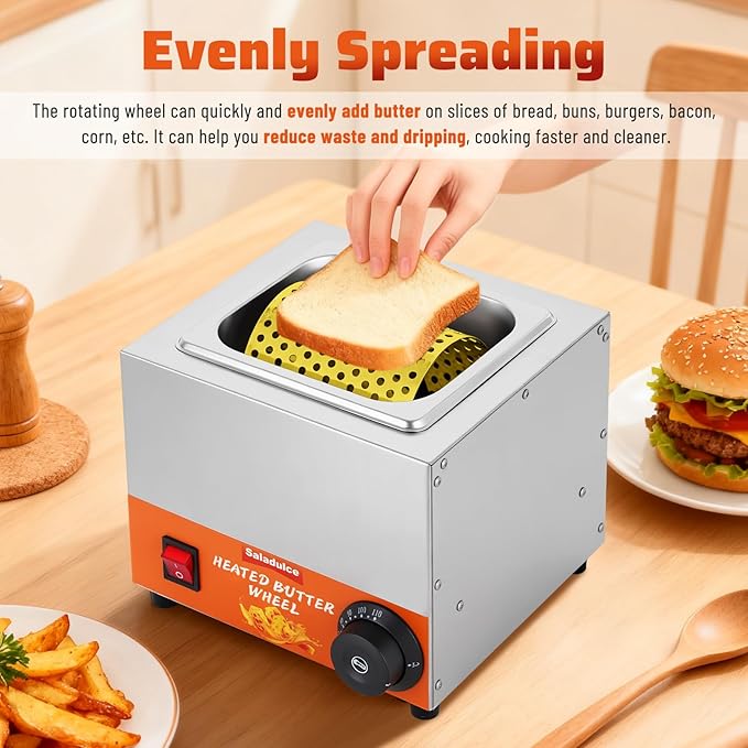 Heated Butter Spreader Stainless Steel Butter Wheel Butter Warmer Roller Bread Butter Spreader Wheel for Breakfast Picnics Barbecue Grill Camping 68-230℉ 110V
