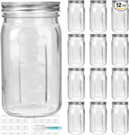 DHSBTLS 32 oz Glass Mason Jars, 12 Pack Wide Mouth Glass Canning Jars with Silver Aluminum Lids and Bands, Airtight Jars for Food Storage, Canning, Overnight Oats, Fermenting, Pickling, Decor