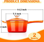 E-far Enameled Cast Iron Sauce Pan, 2 Quart Dutch Oven Saucepan with Lid, Small Sauce Pot for Cooking, Boiling, Healthy & Non Toxic, Induction & Oven Safe, Orange