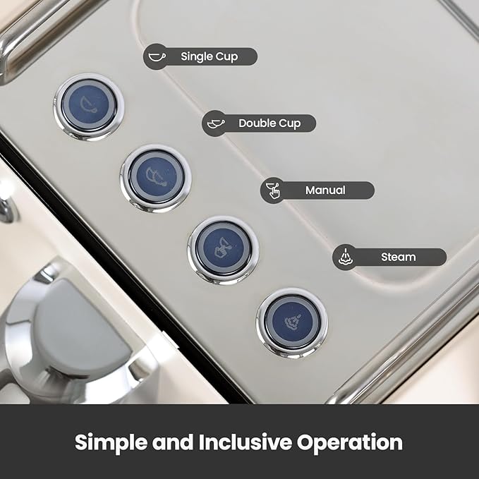 Owl Espresso Machine, 15 Bar Professional Semi-Automatic Espresso Maker with Milk Frother Steam Wand, 57oz Removable Water Tank, Dual Display, for Cappuccino, Latte at home, G3006, Ivory White