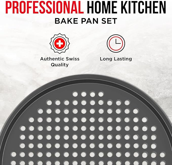 Non-Stick Pizza Pan 1 Pack, 13 Inch Round Carbon Steel Pizza Tray with Perforated Holes for Crispy Crust, PFOAPFOSPTFE Free, Dishwasher & Oven Safe Up To 450°F, Durable Nonstick Gray Coating