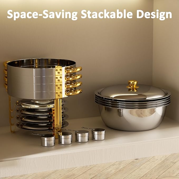 Chafing Dishes for Buffet, 6 Pack 5QT Round Chafing Dish Buffet Set [Elegant Gold and Silver Colors] Stainless Steel Buffet Servers and Warmers for Catering Events Parties Dinners with Complete Set