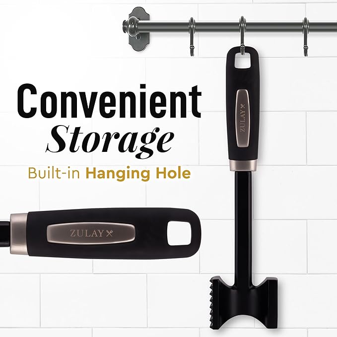 Zulay 10" Meat Tenderizer Hammer – Heavy-Duty Dual-Sided Mallet with Non-Slip Grip – Metal Meat Pounder for Tenderizing Beef, Chicken, Pork & More – Kitchen Tool for Cooking & BBQ - Black