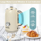 Electric Kettles1500W, 1.7L Stainless Steel Tea Kettle with Thermometer, Auto Shut-Off & Boil-Dry, Cool Touch Handle, BPA Free Kettle & Hot Water Kettle (Beige)