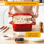 Velaze 3.6QT Dutch Oven for Bread Baking,Oval Cast Iron Enameled Bread Oven Pan with Lid and Offset Handles,Oven Safe to 500°F for Homemade Sourdough Bread(Red)