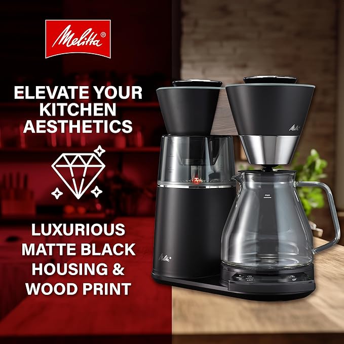 Melitta Vision 12-Cup Drip Coffee Maker, Automatic and Programmable, 96oz Capacity with 5-Pack Coffee Filters | Black