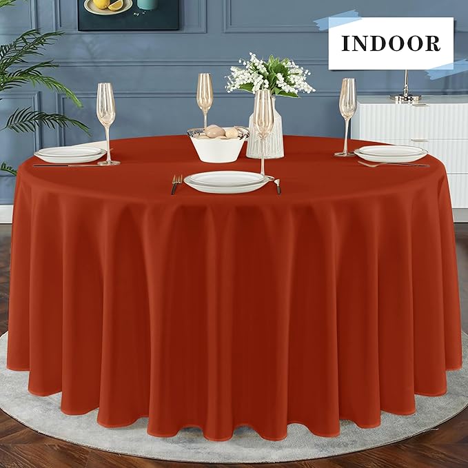 Fitable 6 Pack Rust 120 Inch Round Tablecloth - Stain Resistant and Washable Table Cover, Polyester Fabric Table Cloth for Wedding, Party, Banquet, Formal Events