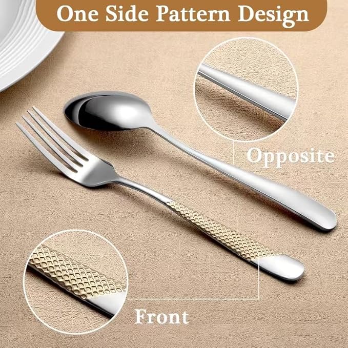 16 Piece Gold Hammered Silverware Set for 4, Premium Food-grade Stainless Steel Flatware Set, Luxury Design & Mirror Polished Cutlery Set, Eating Utensil Set with Fork Knife Spoon, Dishwasher Safe