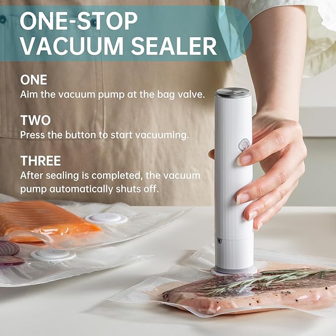 Handheld Vacuum Sealer for Food with 22 Reusable Sous Vide Bags, Compact Cordless Sealer Machine for Travel, Fresh & Save Meal Prep
